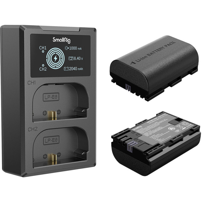 Carregador duplo SmallRig 3821 com duas baterias LP-E6NH
