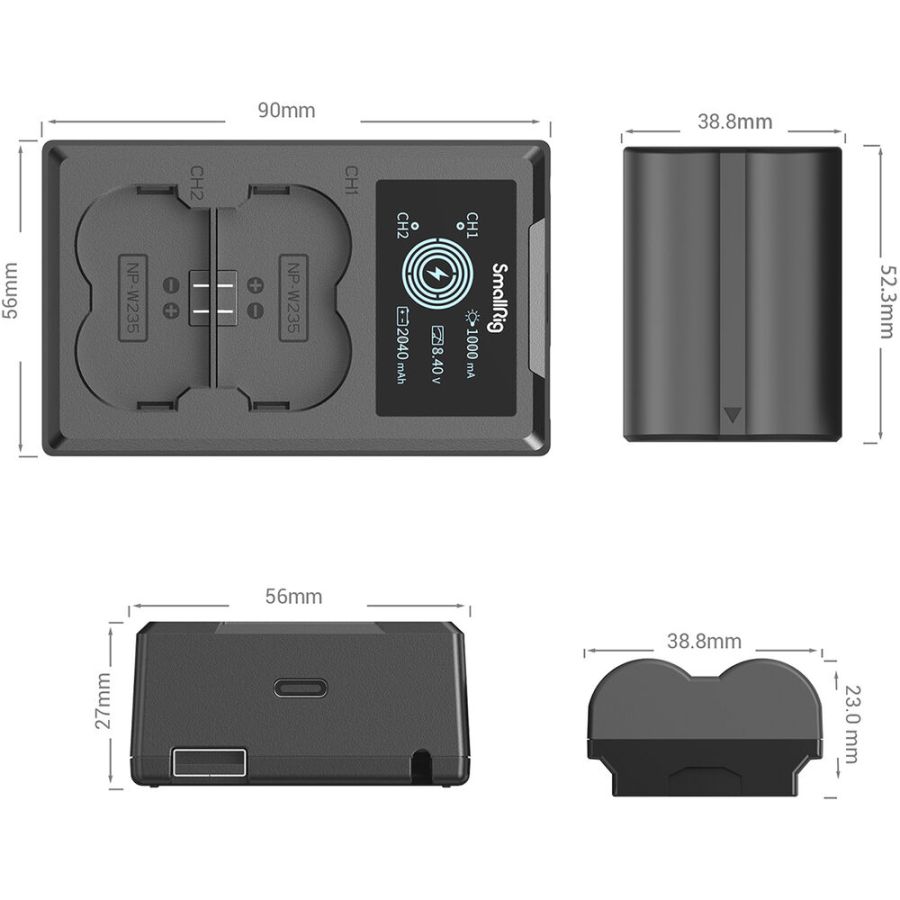 Carregador duplo SmallRig 3822 com duas baterias NP-W235