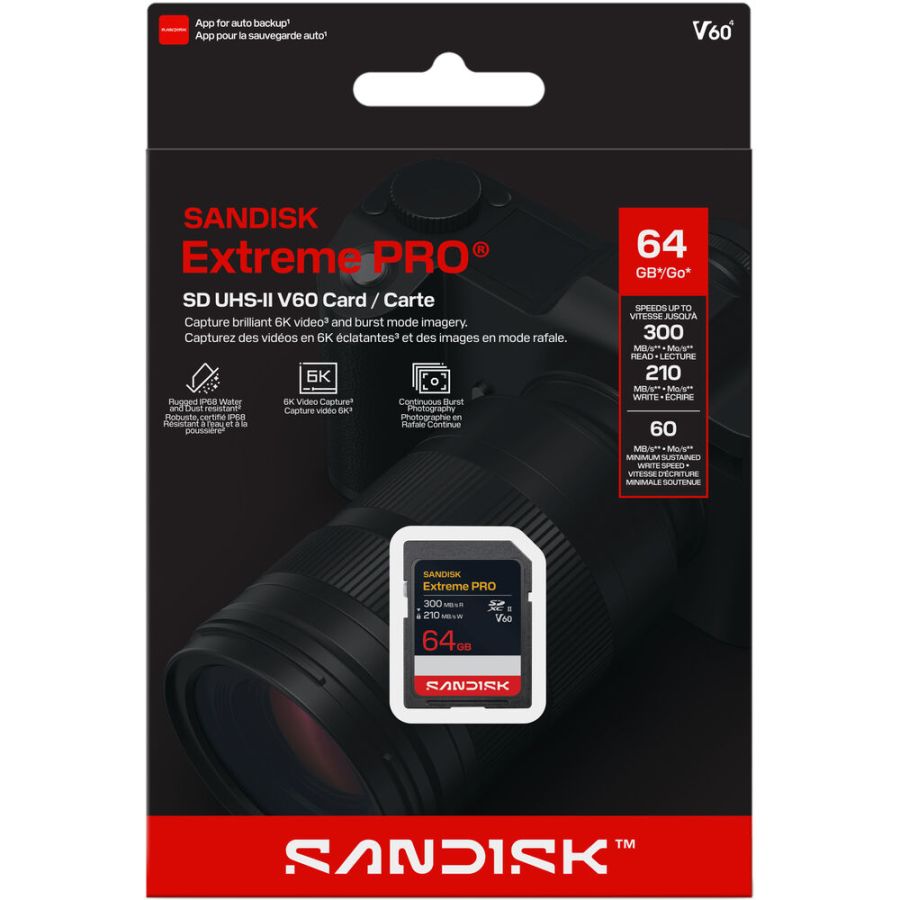 Cartão SDXC Sandisk UHS-II Extreme PRO 64GB - 300MB/s (V60)