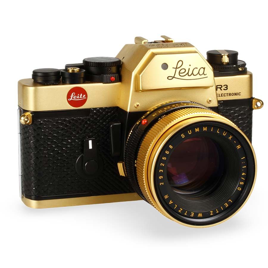 Câmera analógica 35mm Leica R3 Electronic GOLD com lente Summilux-R 50mm f1.4 (Edição comemorativa de 100 anos do nascimento de Oskar Barnack) - USADO