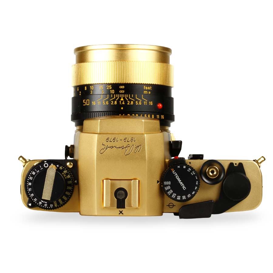 Câmera analógica 35mm Leica R3 Electronic GOLD com lente Summilux-R 50mm f1.4 (Edição comemorativa de 100 anos do nascimento de Oskar Barnack) - USADO