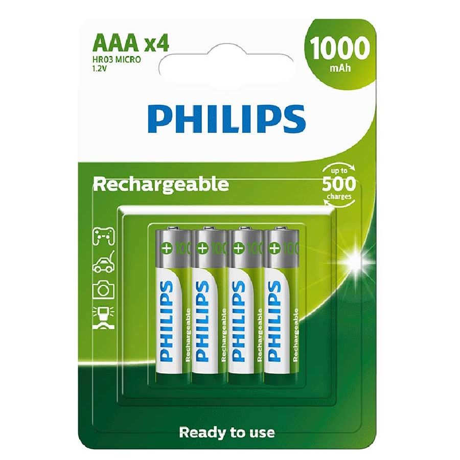 Pilha recarregável Philips AAA 1000mAh R03B4RTU10/59 cartela com 4 unidades