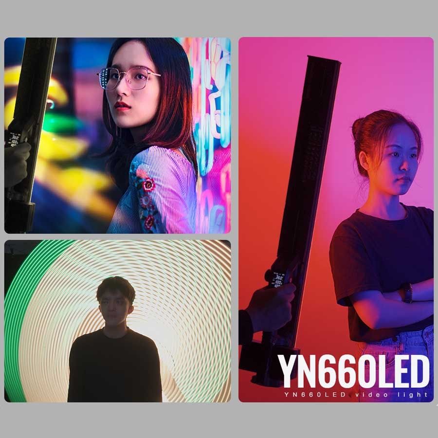 Bastão de LED RGB Yongnuo YN660LED com 2 baterias, carregador duplo e fonte de alimentação