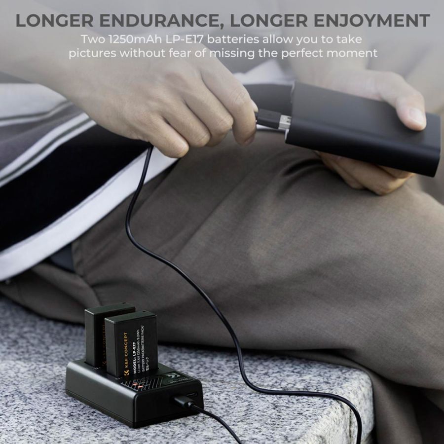 Carregador duplo K&F Concept com duas baterias LP-E17