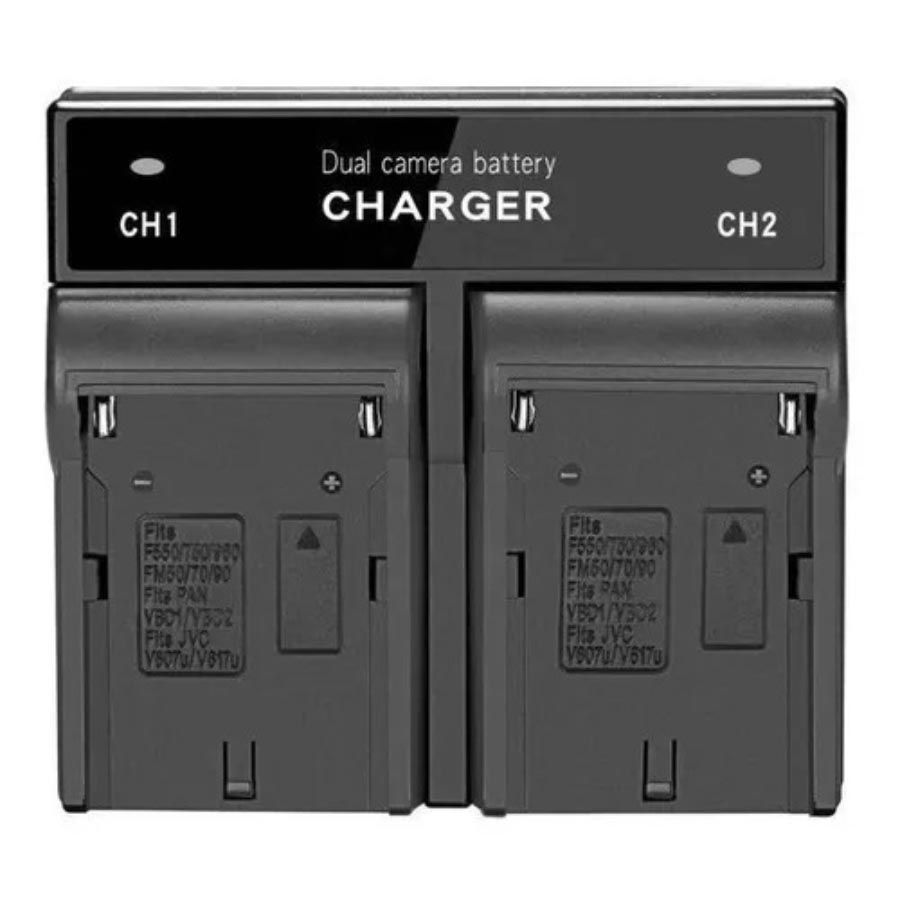 Carregador de bateria duplo CD9702 para NP-F970, NP-F750, NP-F770, NP-570, F-550