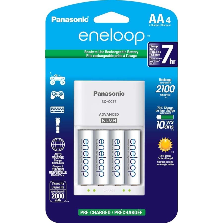Carregador de pilhas Panasonic eneloop com 4 pilhas AA 2000mAh (K-KJ17MCA4BA)