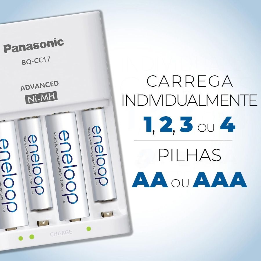 Carregador de pilhas Panasonic eneloop com 4 pilhas AA 2000mAh (K-KJ17MCA4BA)