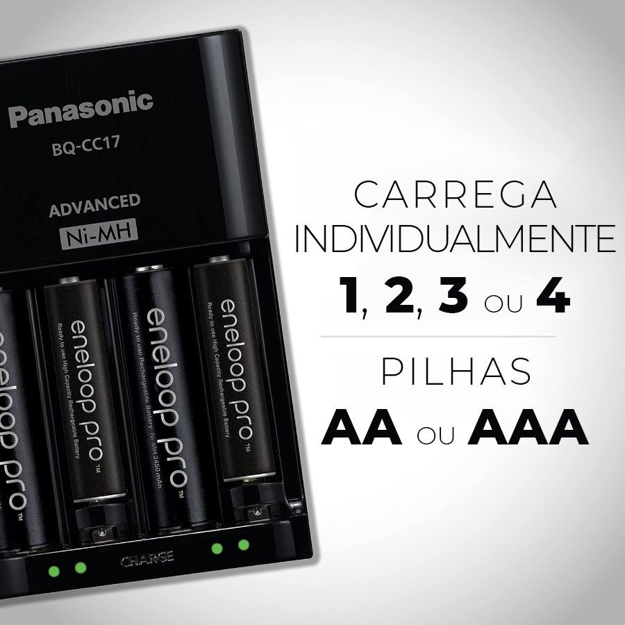 Carregador de pilhas Panasonic eneloop pro com 4 pilhas AA 2600mAh (K-KJ17KHCA4)