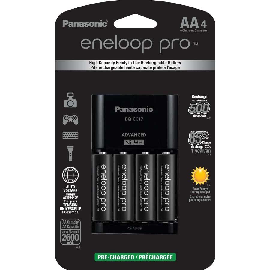 Carregador de pilhas Panasonic eneloop pro com 4 pilhas AA 2600mAh (K-KJ17KHCA4)