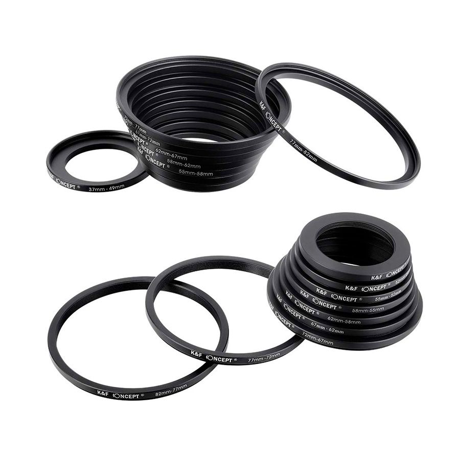 Kit universal de anéis adaptadores K&F Concept (Step Up + Step Down) 37-82 para filtro de lente (18 peças)