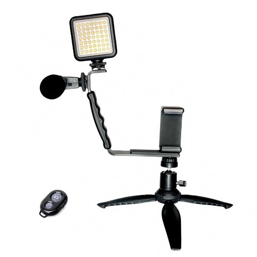 Kit de acessórios 6 em 1 Greika para Live e Vlog com microfone e LED