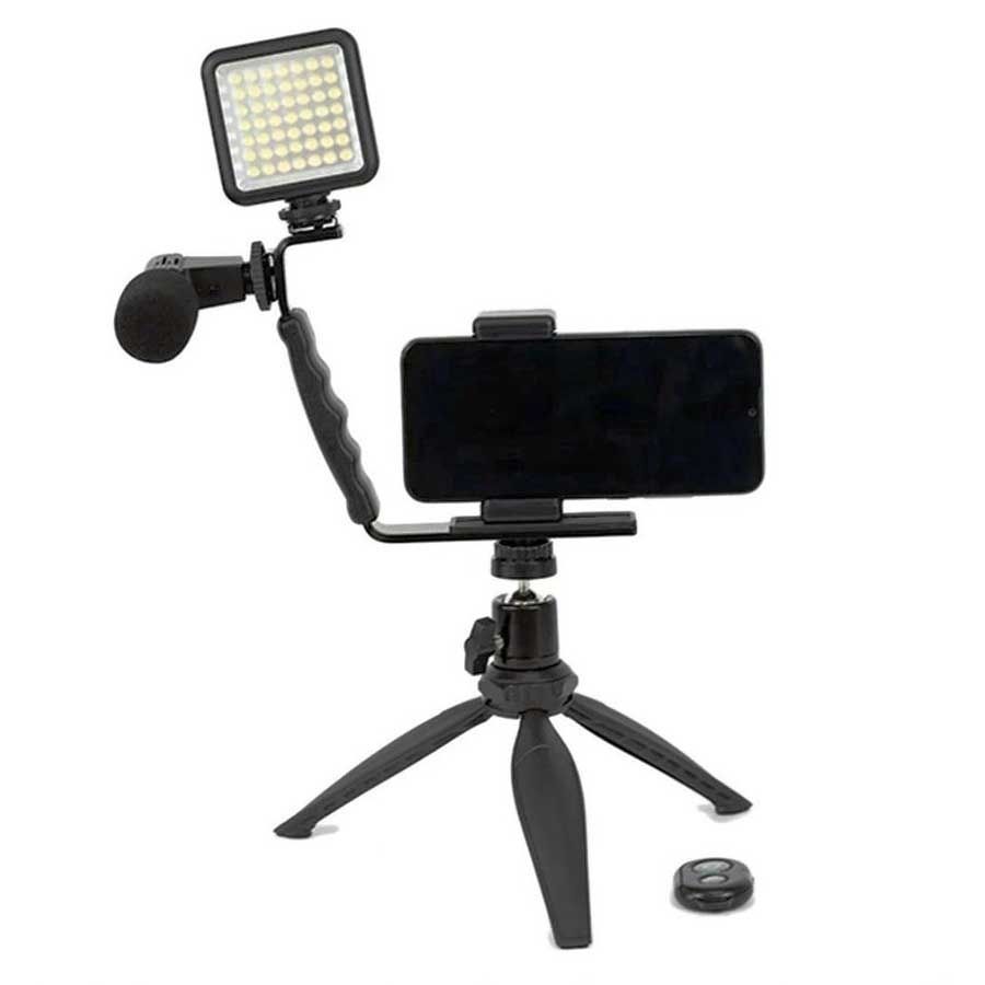 Kit de acessórios 6 em 1 Greika para Live e Vlog com microfone e LED