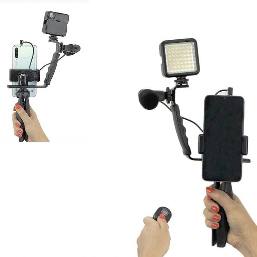 Kit de acessórios 6 em 1 Greika para Live e Vlog com microfone e LED