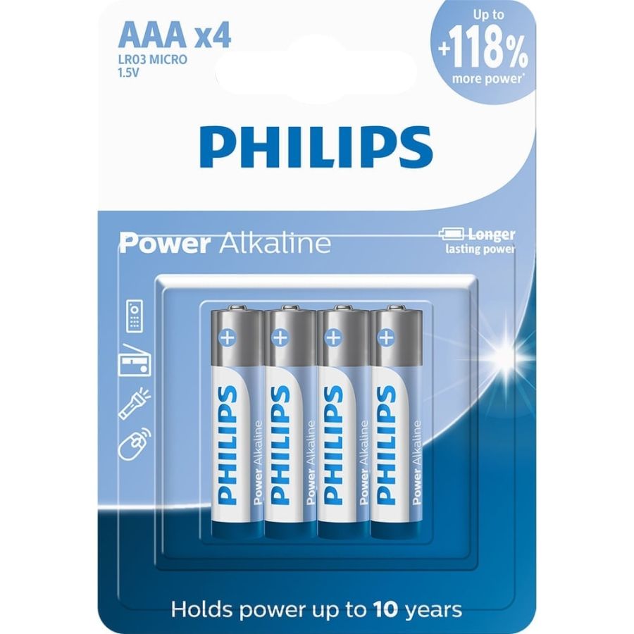 Pilha alcalina Philips AAA LR03P4B/59 - cartela com 4 unidades