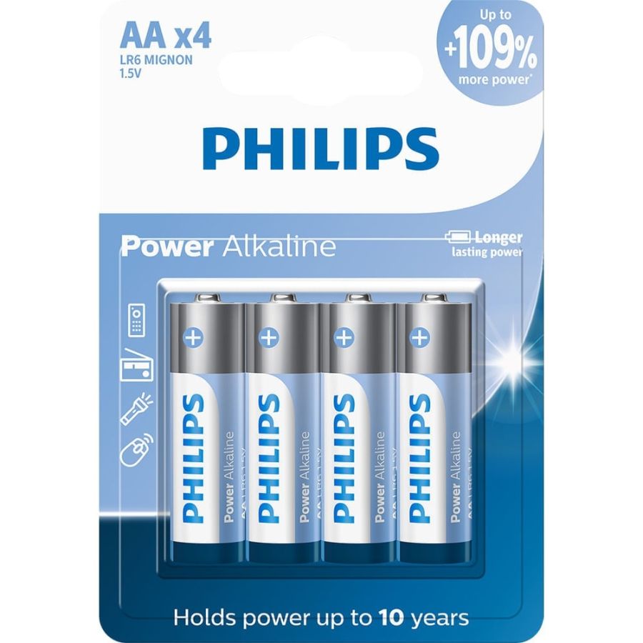 Pilha alcalina Philips AA LR6P4B/59 - cartela com 4 unidades