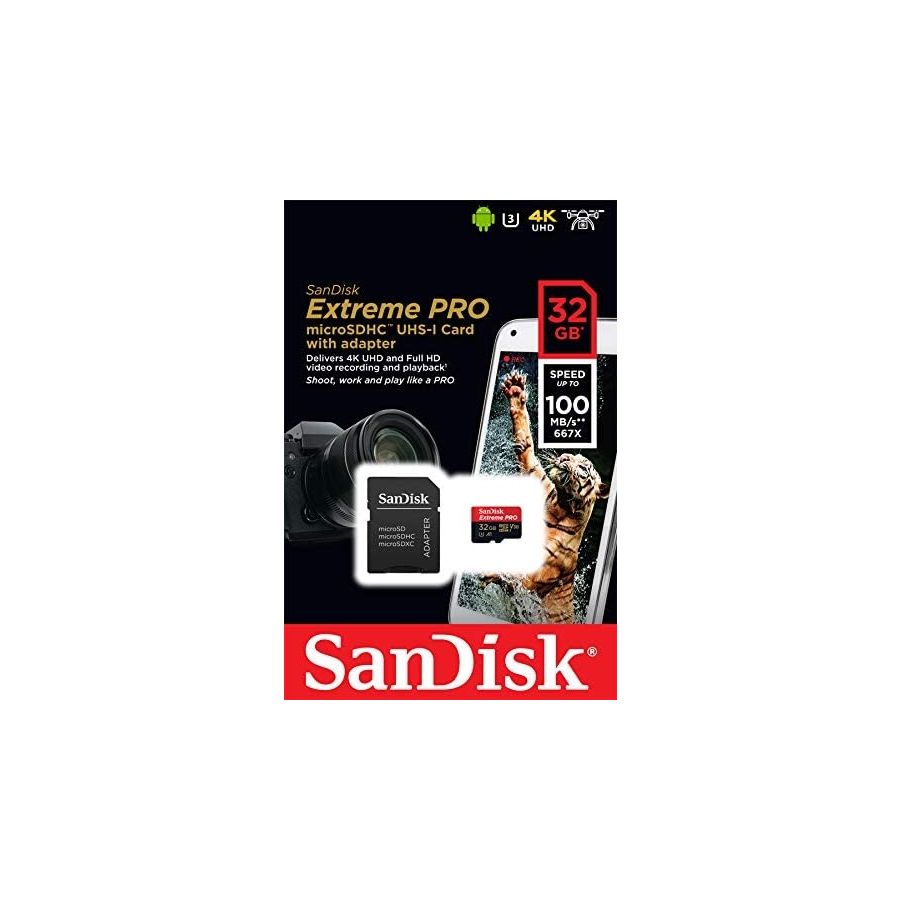 Cartão microSDHC Sandisk Extreme PRO UHS-I 32GB - 100MB/s (com adaptador SD)