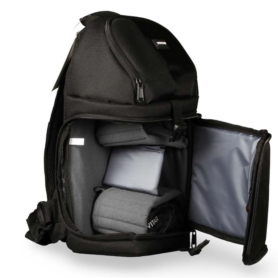 Mochila Vivitar DKS 15 para equipamento fotográfico (Fundo cinza)