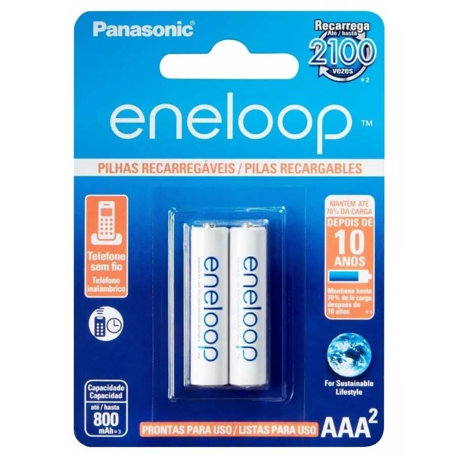 Pilha recarregável Panasonic AAA Eneloop 800mAh BK-4MCCE/2BB - Cartela com 2 unidades