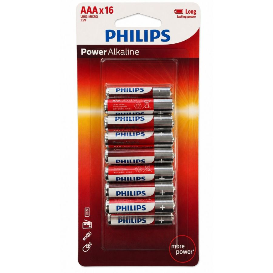 Pilha alcalina Philips AAA LR03P16BP/97 cartela com 16 unidades