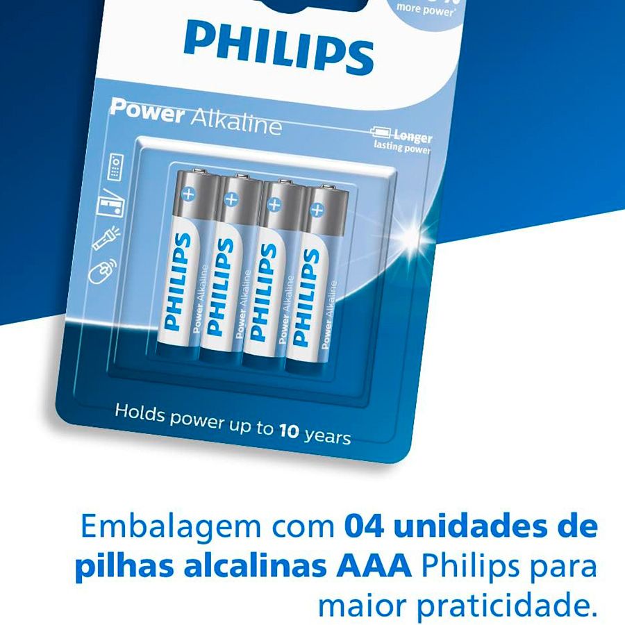 Pilha alcalina Philips AAA LR03P4B/59 - cartela com 4 unidades