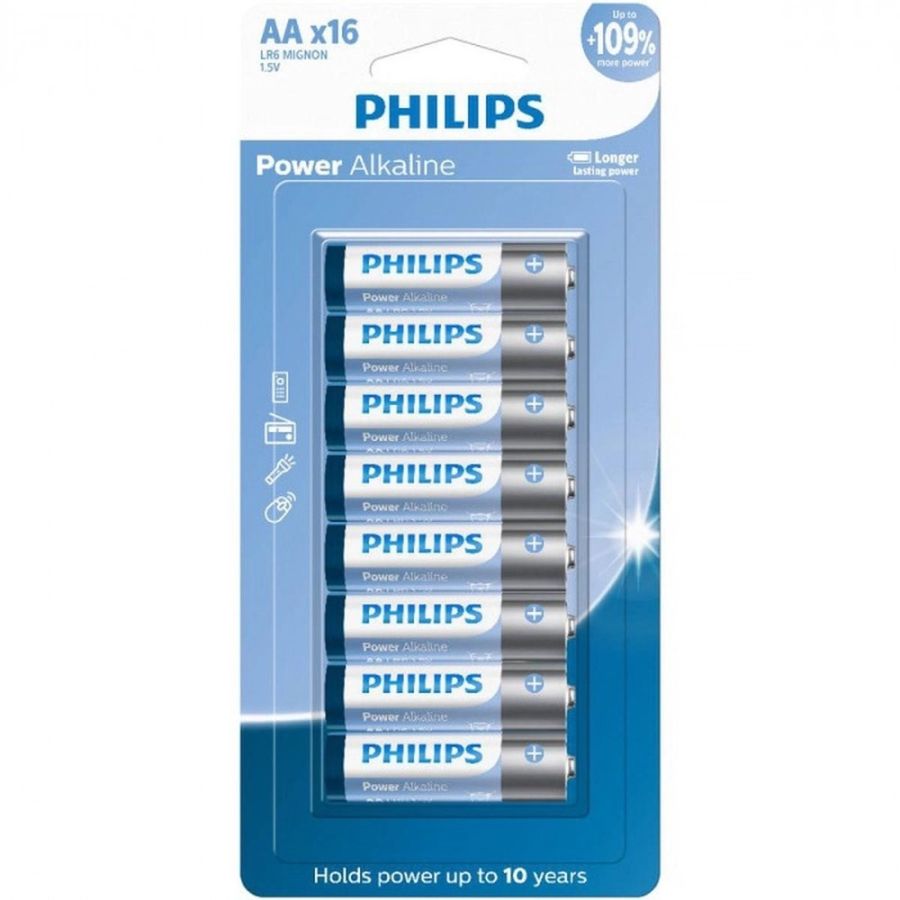Pilha alcalina Philips AA LR6P16B/59 cartela com 16 unidades