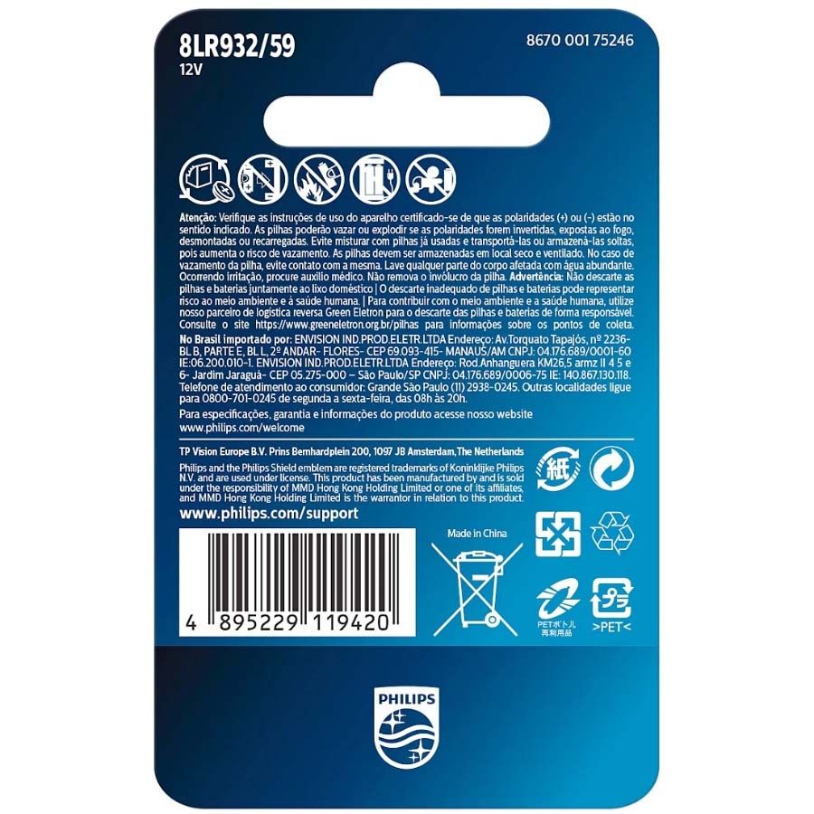 5x Pilhas alcalinas Philips LR23 12V (LR23P5B/97)