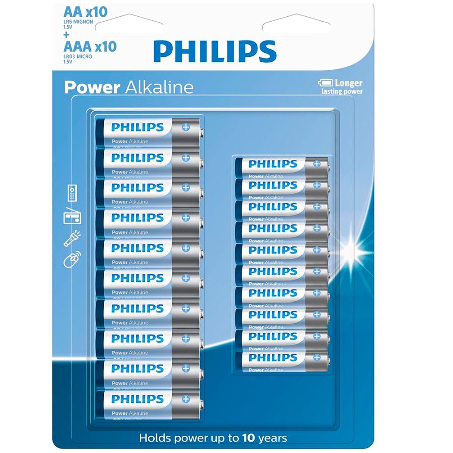 Pilha alcalina Philips AA e AAA LR036P20BP/59 - cartela com 20 unidades