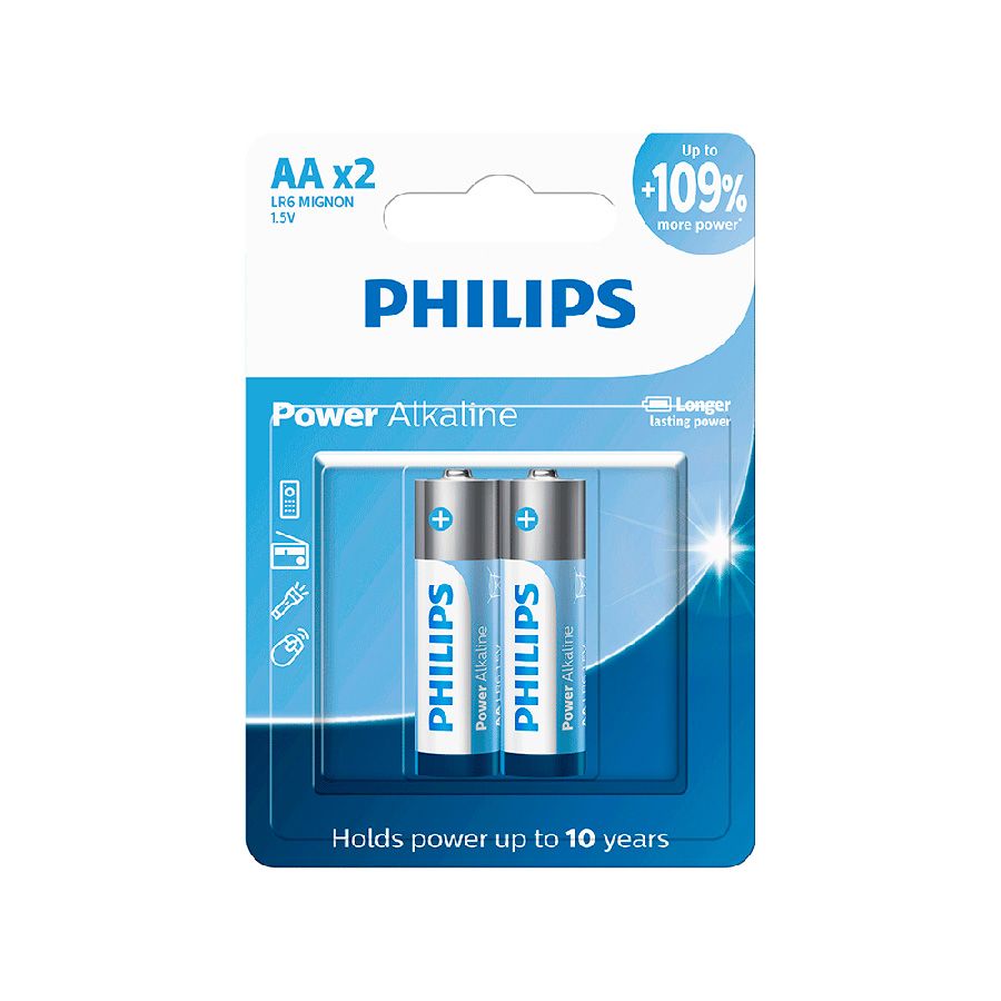 Pilha alcalina Philips AA LR6P12S/59 - cartela com 2 unidades