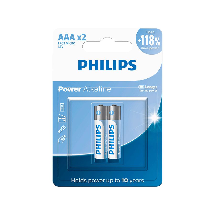 Pilha alcalina Philips AAA LR03P12S/59 - cartela com 2 unidades
