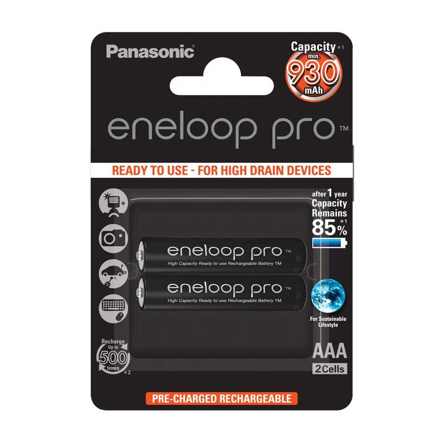 Pilha recarregável Panasonic AAA Eneloop Pro 950mAh - cartela com 2 unidades