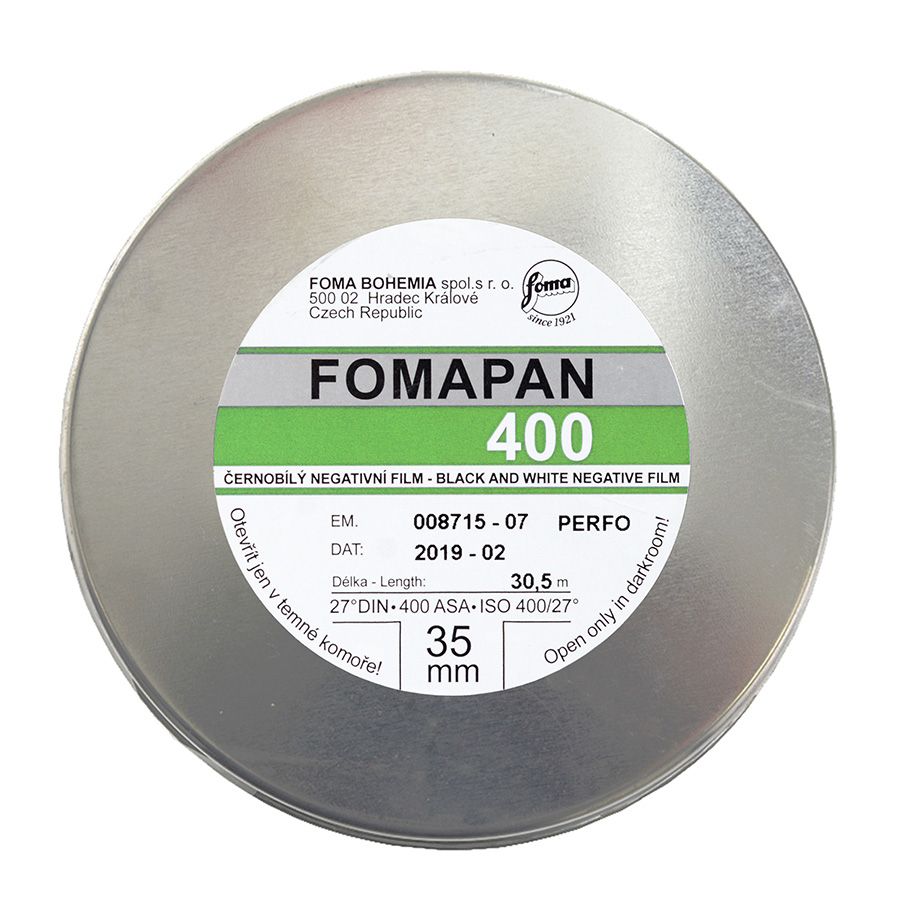 Lata de filme fotográfico 35mm Fomapan Action ISO 400 Preto e Branco (30 metros de comprimento)