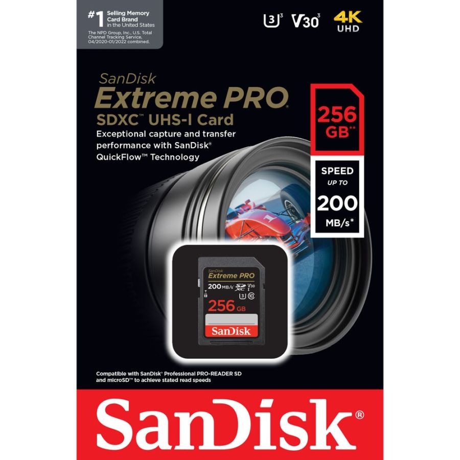 Cartão SDXC SanDisk Extreme PRO UHS-I 256GB - 200MB/s (V30)