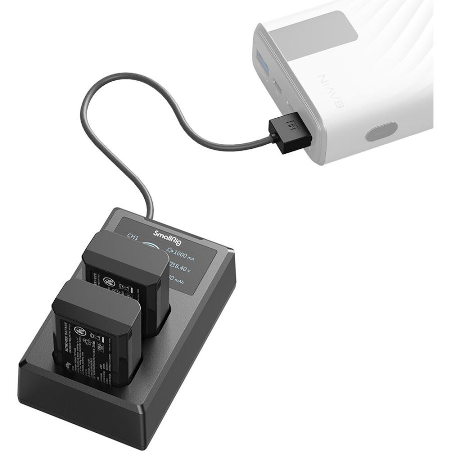 Carregador duplo SmallRig 3818 com duas baterias NP-FW50