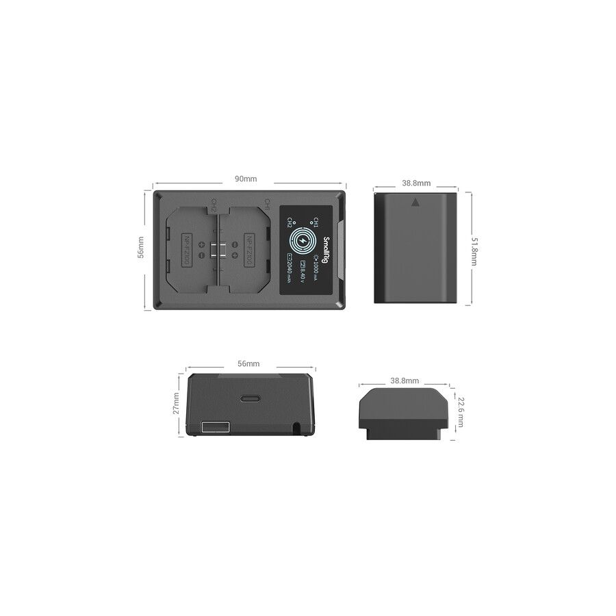 Carregador duplo SmallRig 3824 com duas baterias NP-FZ100