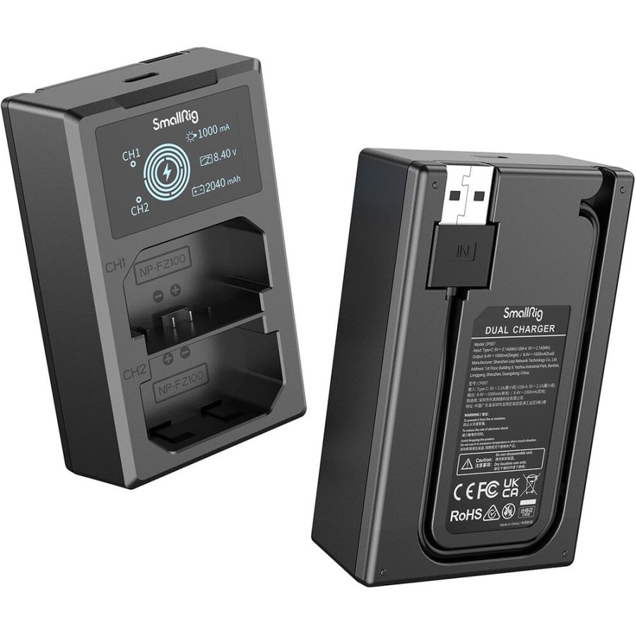 Carregador duplo SmallRig 3824 com duas baterias NP-FZ100