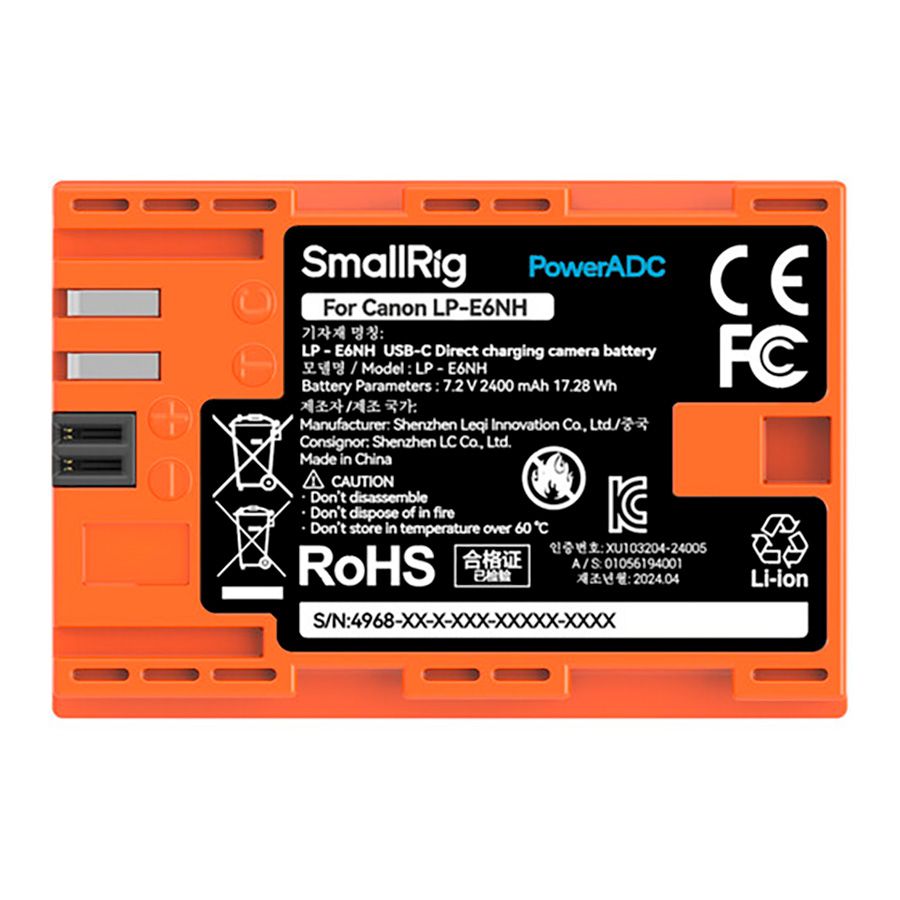 Bateria recarregável SmallRig 4968 LP-E6NH USB-C (Laranja)