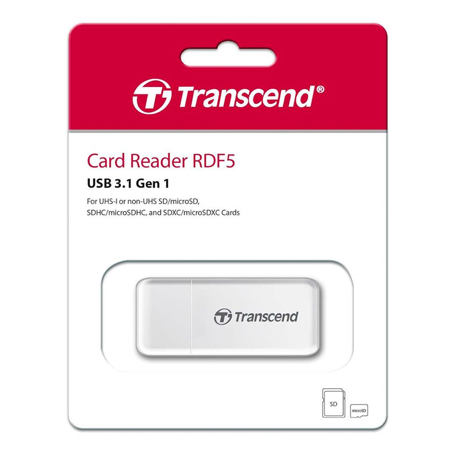 Leitor de cartão de memória SD e microSD Transcend RDF5W USB 3.0 (Branco)