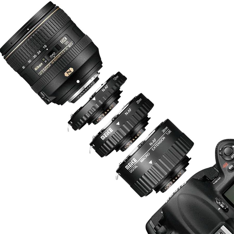Tubos de extensão Meike MK-N-AF1-B de 12mm, 20mm e 36mm para Nikon F