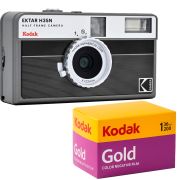 Câmera analógica compacta 35mm Kodak Ektar H35N (PRETO) + Filme Kodak Gold 36 poses