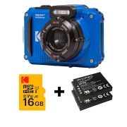Câmera compacta Kodak PIXPRO WPZ2 à prova d'água (AZUL) - kit com 2 baterias e cartão de 16GB