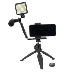 Kit de acessórios 6 em 1 Greika para Live e Vlog com microfone e LED